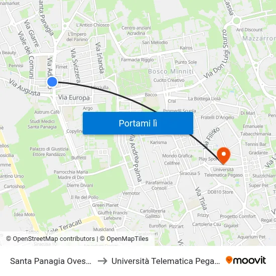 Santa Panagia Ovest 5 to Università Telematica Pegaso map