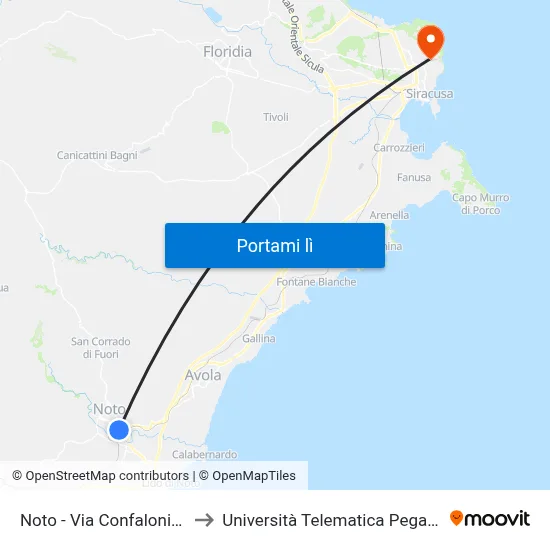 Noto - Via Confalonieri to Università Telematica Pegaso map
