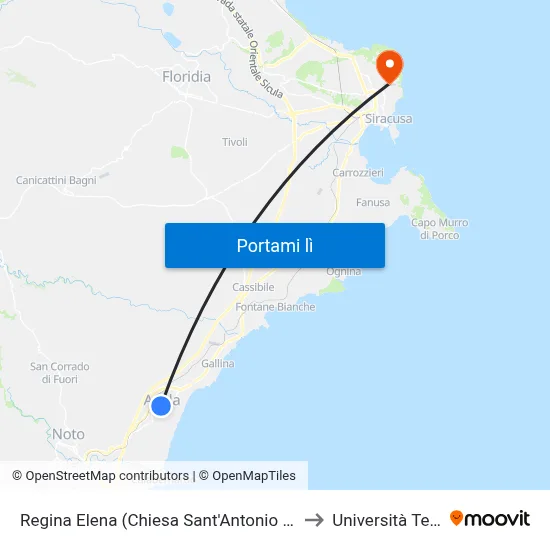 Regina Elena (Chiesa Sant'Antonio Abate) (Fermata Non Segnalata) (Avola) to Università Telematica Pegaso map