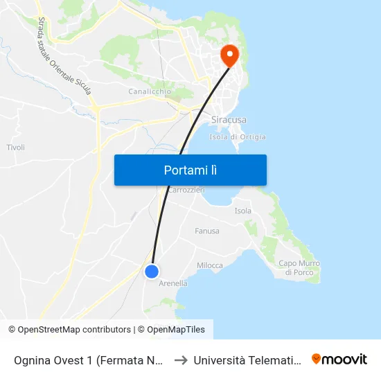 Ognina Ovest 1 (Fermata Non Segnalata) to Università Telematica Pegaso map