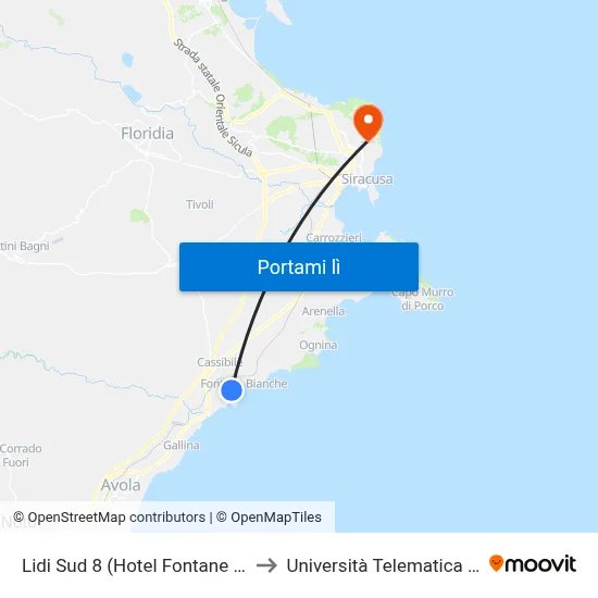 Lidi Sud 8 (Hotel Fontane Bianche) to Università Telematica Pegaso map