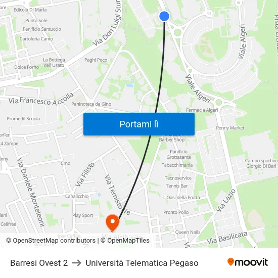 Barresi Ovest 2 to Università Telematica Pegaso map
