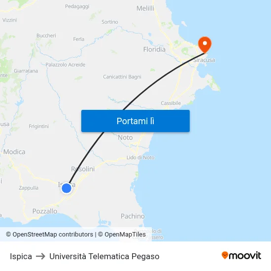 Ispica to Università Telematica Pegaso map