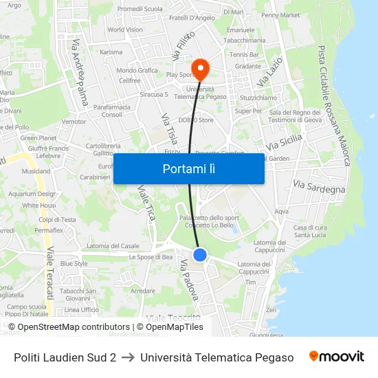 Politi Laudien Sud 2 to Università Telematica Pegaso map