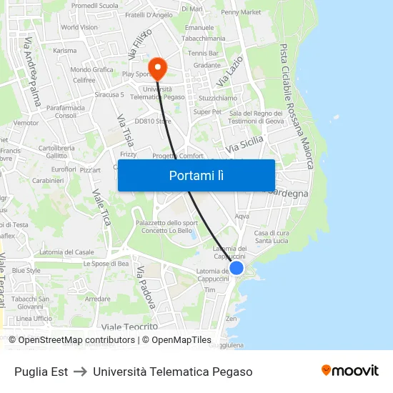 Puglia Est to Università Telematica Pegaso map