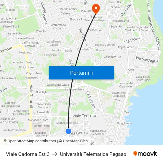 Viale Cadorna Est 3 to Università Telematica Pegaso map