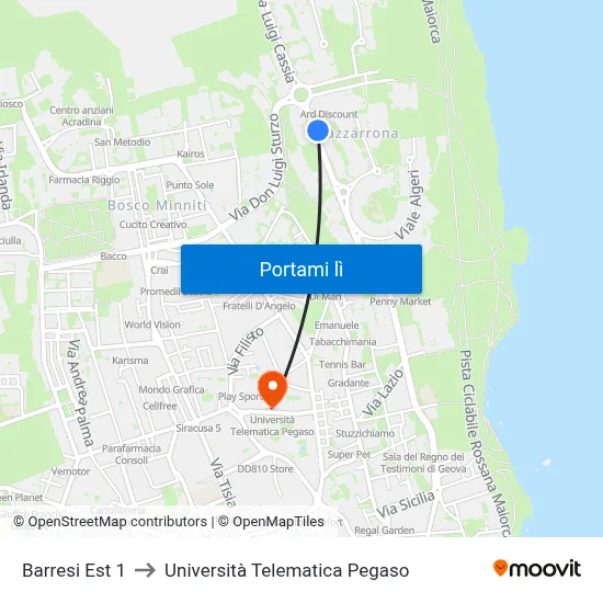 Barresi Est 1 to Università Telematica Pegaso map