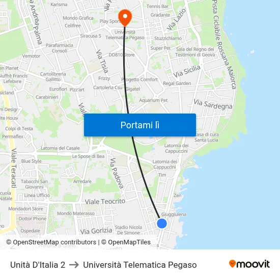 Unità D'Italia 2 to Università Telematica Pegaso map