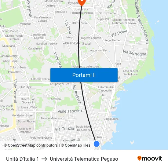 Unità D'Italia 1 to Università Telematica Pegaso map