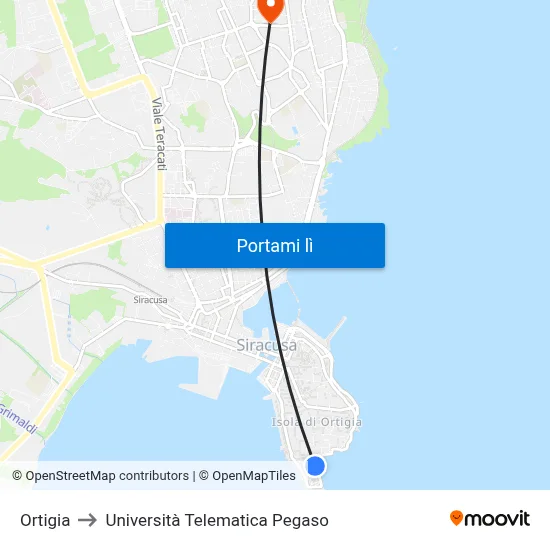 Ortigia to Università Telematica Pegaso map