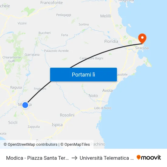 Modica - Piazza Santa Teresa, 106 to Università Telematica Pegaso map
