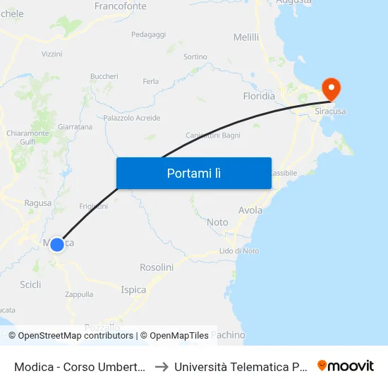 Modica - Corso Umberto, 277 to Università Telematica Pegaso map