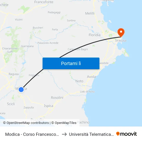 Modica - Corso Francesco Crispi, 18 to Università Telematica Pegaso map