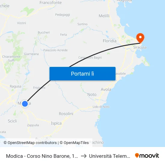 Modica - Corso Nino Barone, 101 (Ufficio Postale) to Università Telematica Pegaso map