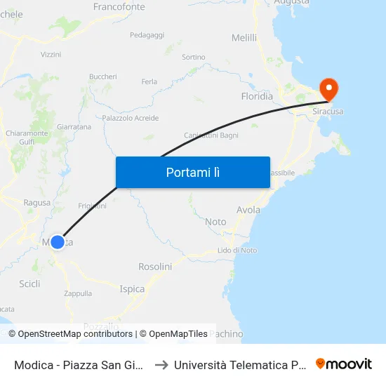 Modica - Piazza San Giovanni to Università Telematica Pegaso map