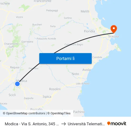 Modica - Via S. Antonio, 345 (Scardacucco) to Università Telematica Pegaso map