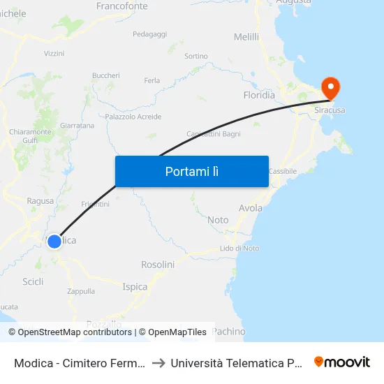 Modica - Cimitero Fermata 1 to Università Telematica Pegaso map