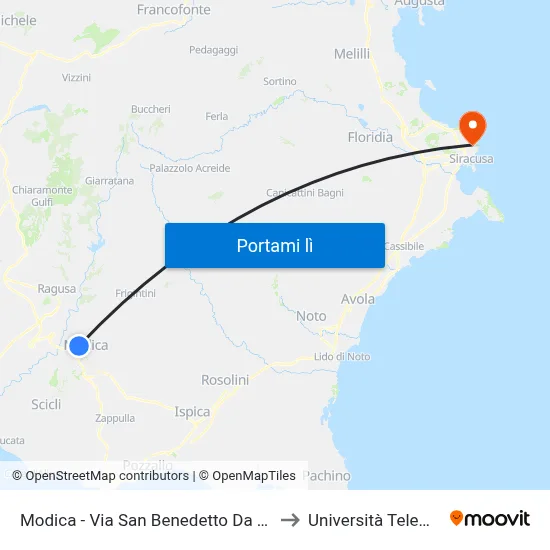 Modica - Via San Benedetto Da Norcia Fronte 28 (Dente) to Università Telematica Pegaso map