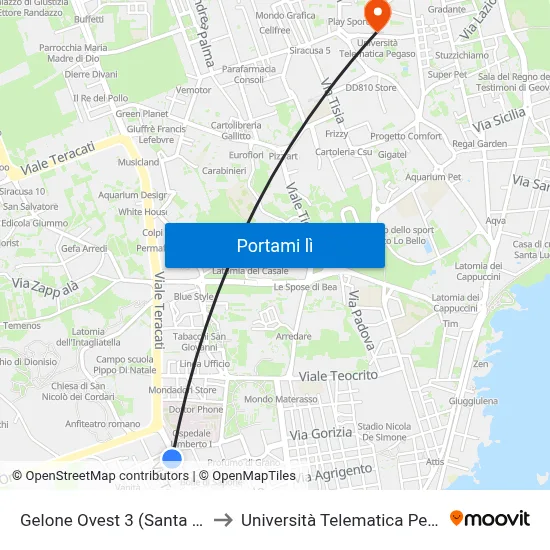 Gelone Ovest 3  (Santa Rita) to Università Telematica Pegaso map