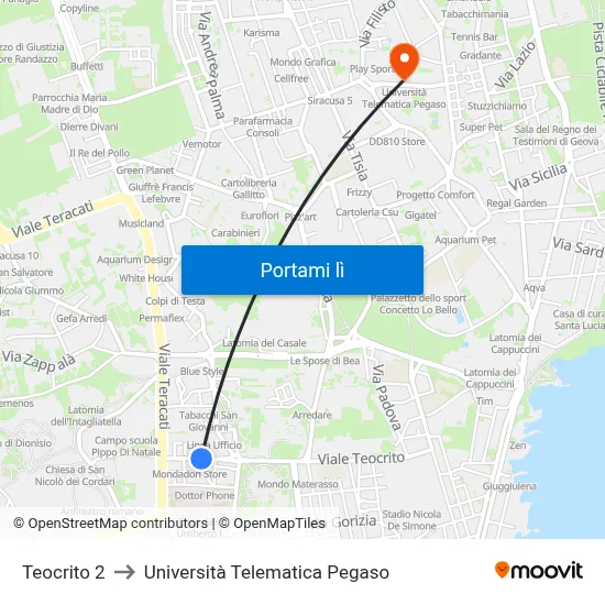 Teocrito 2 to Università Telematica Pegaso map