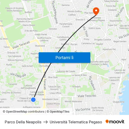 Parco Della Neapolis to Università Telematica Pegaso map
