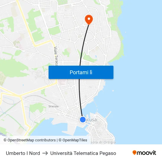 Umberto I Nord to Università Telematica Pegaso map