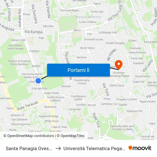 Santa Panagia Ovest 2 to Università Telematica Pegaso map