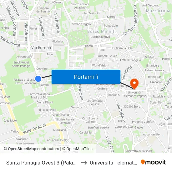 Santa Panagia Ovest 3 (Palazzo Di Giustizia) to Università Telematica Pegaso map