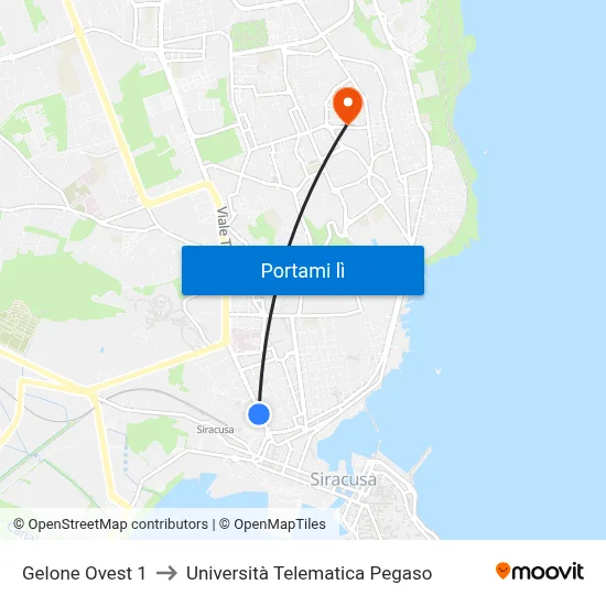 Gelone Ovest 1 to Università Telematica Pegaso map