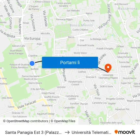 Santa Panagia Est 3 (Palazzo Di Giustizia) to Università Telematica Pegaso map