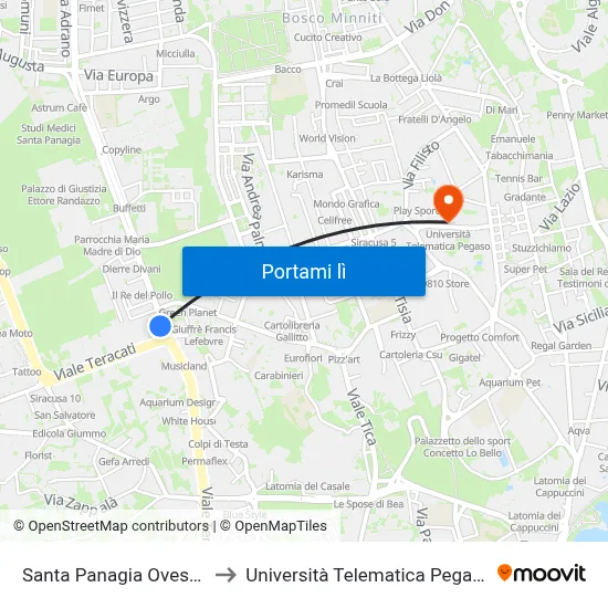 Santa Panagia Ovest 1 to Università Telematica Pegaso map
