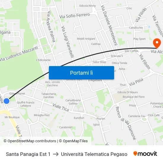 Santa Panagia Est 1 to Università Telematica Pegaso map