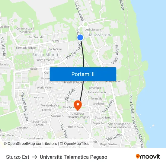 Sturzo Est to Università Telematica Pegaso map