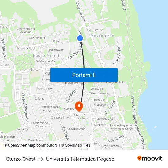 Sturzo Ovest to Università Telematica Pegaso map