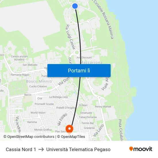 Cassia Nord 1 to Università Telematica Pegaso map