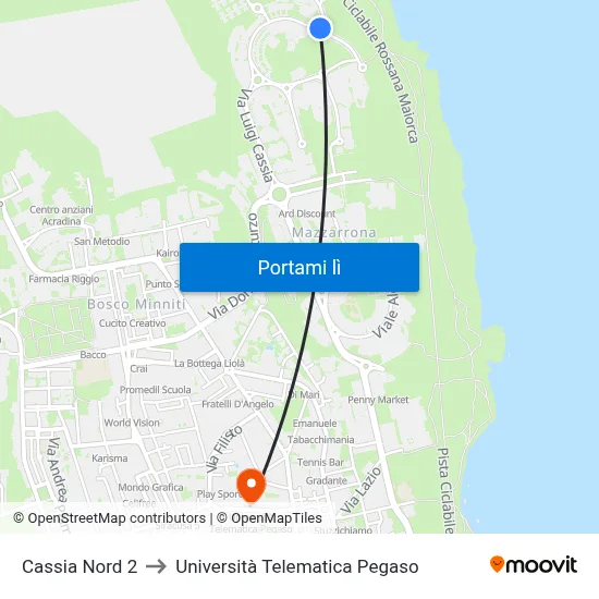Cassia Nord 2 to Università Telematica Pegaso map