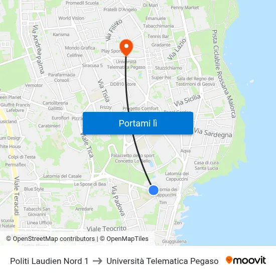 Politi Laudien Nord 1 to Università Telematica Pegaso map
