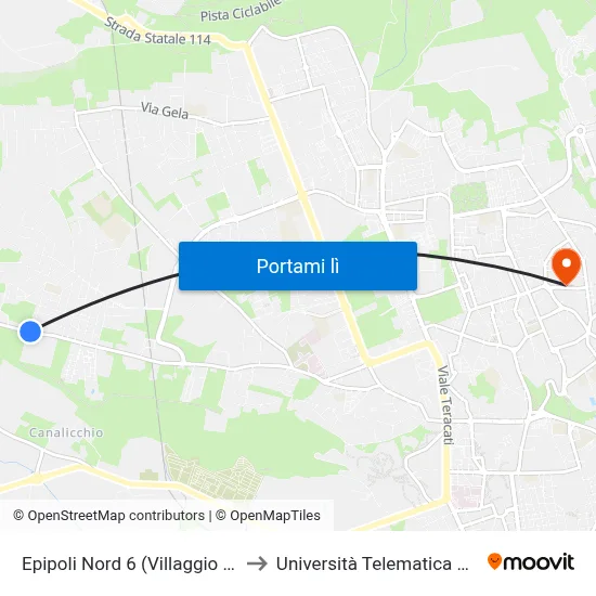 Epipoli Nord 6 (Villaggio Miano) to Università Telematica Pegaso map