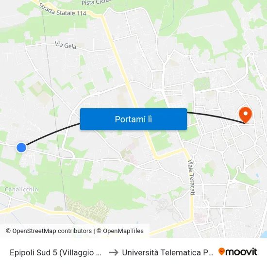 Epipoli Sud 5 (Villaggio Miano) to Università Telematica Pegaso map