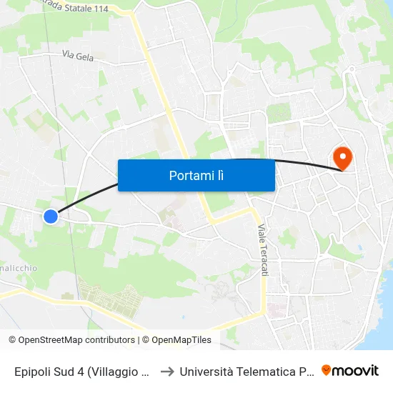 Epipoli Sud 4 (Villaggio Miano) to Università Telematica Pegaso map