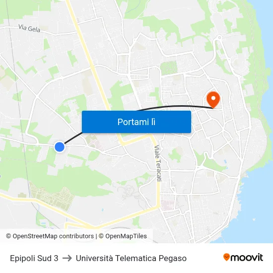 Epipoli Sud 3 to Università Telematica Pegaso map