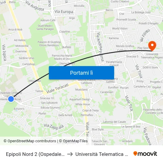 Epipoli Nord 2 (Ospedale Rizza) to Università Telematica Pegaso map
