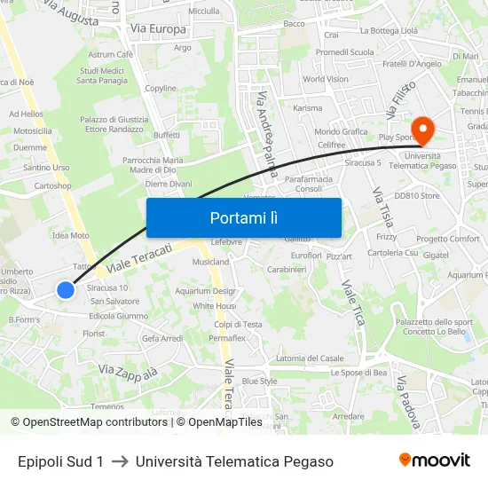 Epipoli Sud 1 to Università Telematica Pegaso map