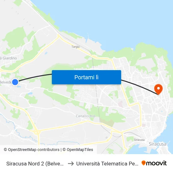 Siracusa Nord 2 (Belvedere) to Università Telematica Pegaso map