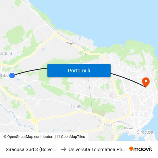Siracusa Sud 3 (Belvedere) to Università Telematica Pegaso map