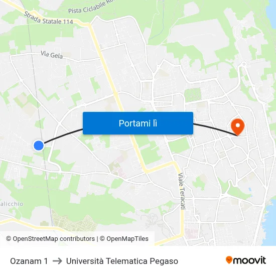 Ozanam 1 to Università Telematica Pegaso map