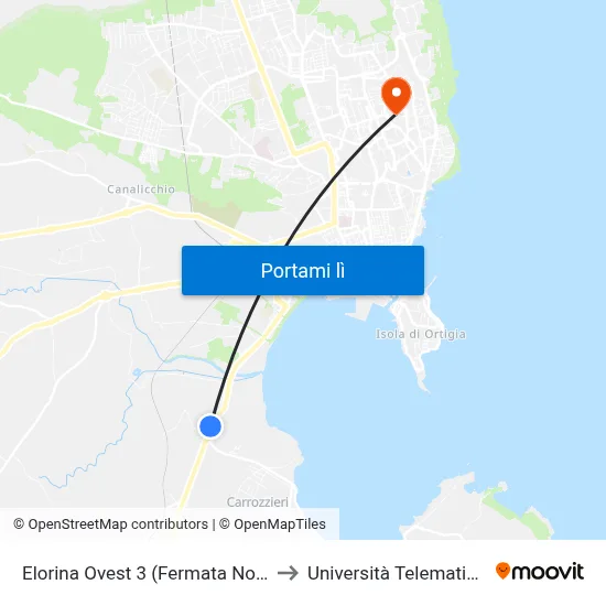 Elorina Ovest 3 (Fermata Non Segnalata) to Università Telematica Pegaso map
