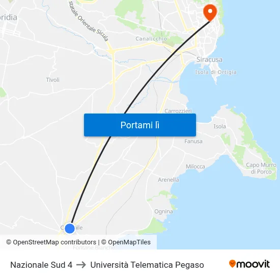 Nazionale Sud 4 to Università Telematica Pegaso map