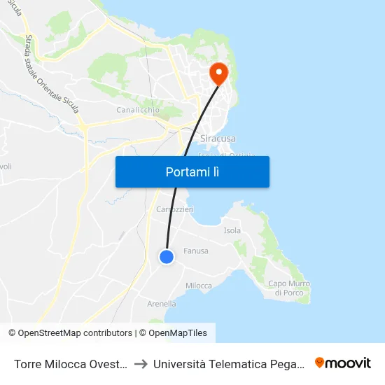Torre Milocca Ovest 2 to Università Telematica Pegaso map