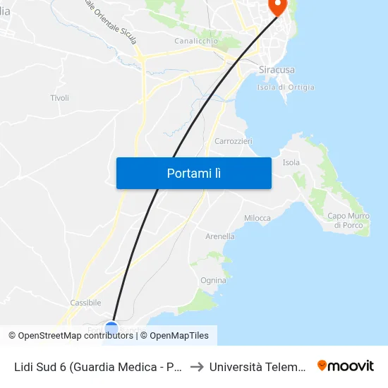 Lidi Sud 6 (Guardia Medica - Parcheggio Coperto) to Università Telematica Pegaso map